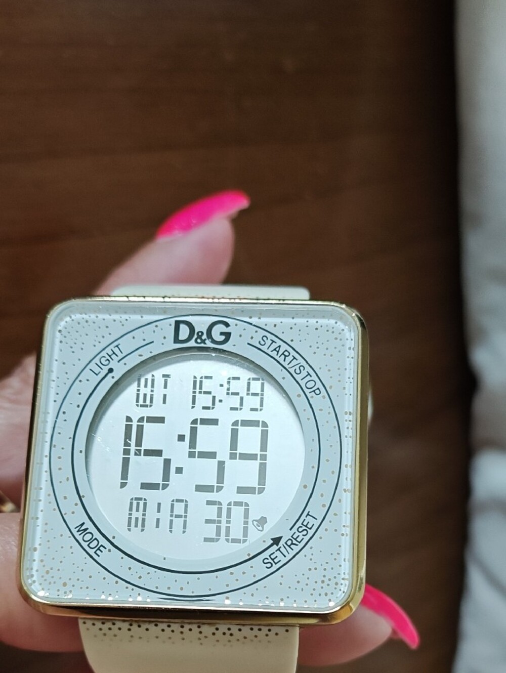 D&G Cream Digital Square Watch with Gold Trim